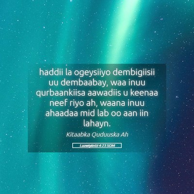 Picture 05 - Laawiyiintii 4:23 SOM - haddii la ogeysiiyo dembigiisii uu dembaabay, waa - Bible Verse Picture