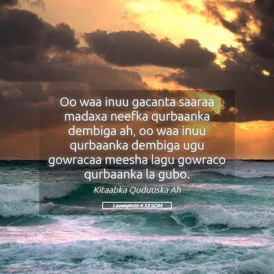 Picture 05 - Laawiyiintii 4:33 SOM - Oo waa inuu gacanta saaraa madaxa neefka - Bible Verse Picture