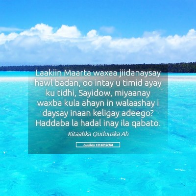 Picture 05 - Luukos 10:40 SOM - Laakiin Maarta waxaa jiidanaysay hawl badan, oo - Bible Verse Picture