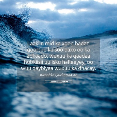 Picture 05 - Luukos 11:22 SOM - Laakiin mid ka xoog badan goortuu ku soo baxo oo - Bible Verse Picture