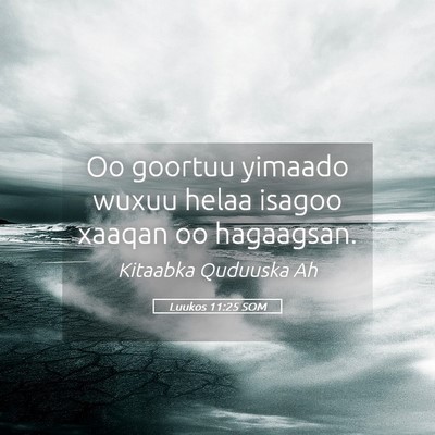 Picture 05 - Luukos 11:25 SOM - Oo goortuu yimaado wuxuu helaa isagoo xaaqan oo - Bible Verse Picture