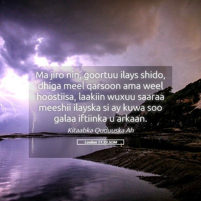 Picture 05 - Luukos 11:33 SOM - Ma jiro nin, goortuu ilays shido, dhiga meel - Bible Verse Picture