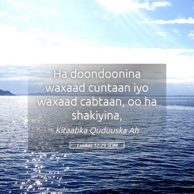 Picture 05 - Luukos 12:29 SOM - Ha doondoonina waxaad cuntaan iyo waxaad cabtaan, - Bible Verse Picture