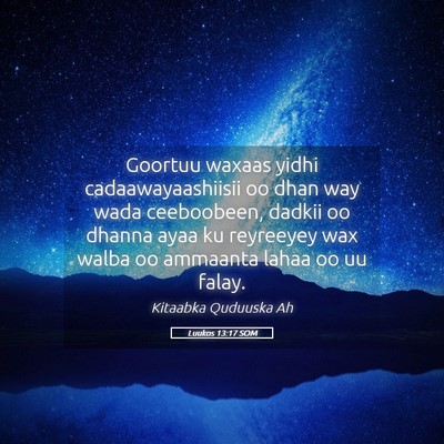 Picture 05 - Luukos 13:17 SOM - Goortuu waxaas yidhi cadaawayaashiisii oo dhan - Bible Verse Picture