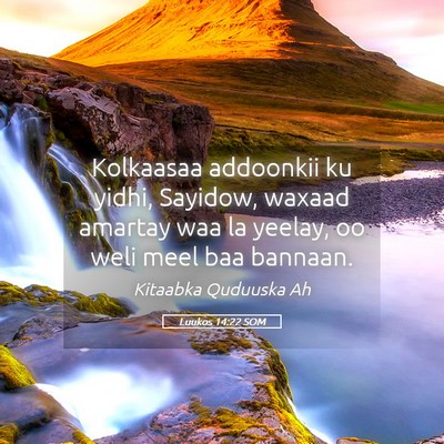 Picture 05 - Luukos 14:22 SOM - Kolkaasaa addoonkii ku yidhi, Sayidow, waxaad - Bible Verse Picture