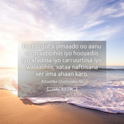 Picture 05 - Luukos 14:26 SOM - Haddii qof ii yimaado oo aanu nicin aabbihiis iyo - Bible Verse Picture