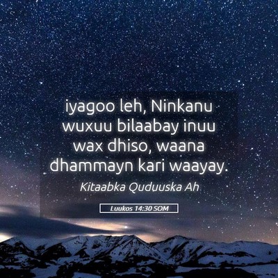Picture 05 - Luukos 14:30 SOM - iyagoo leh, Ninkanu wuxuu bilaabay inuu wax - Bible Verse Picture