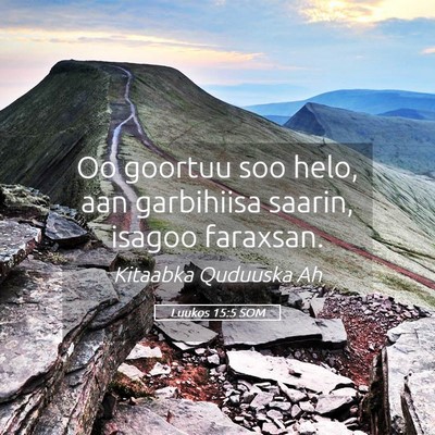 Picture 05 - Luukos 15:5 SOM - Oo goortuu soo helo, aan garbihiisa saarin, - Bible Verse Picture