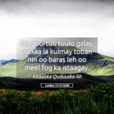 Picture 05 - Luukos 17:12 SOM - Oo goortuu tuulo galay, waxaa la kulmay toban nin - Bible Verse Picture