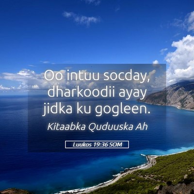 Picture 05 - Luukos 19:36 SOM - Oo intuu socday, dharkoodii ayay jidka ku - Bible Verse Picture