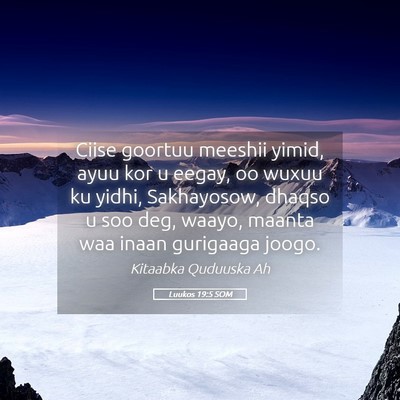 Picture 05 - Luukos 19:5 SOM - Ciise goortuu meeshii yimid, ayuu kor u eegay, oo - Bible Verse Picture