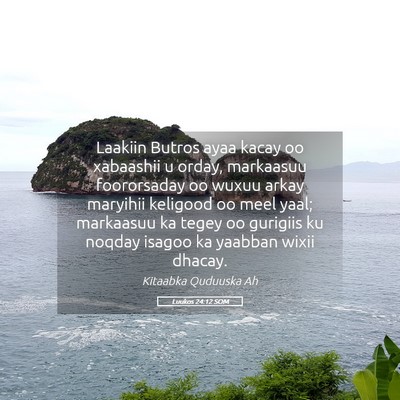 Picture 05 - Luukos 24:12 SOM - Laakiin Butros ayaa kacay oo xabaashii u orday, - Bible Verse Picture