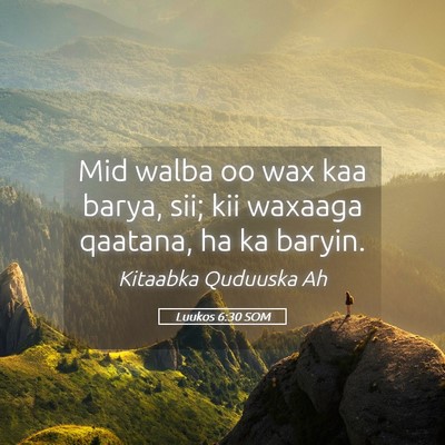 Picture 05 - Luukos 6:30 SOM - Mid walba oo wax kaa barya, sii; kii waxaaga - Bible Verse Picture
