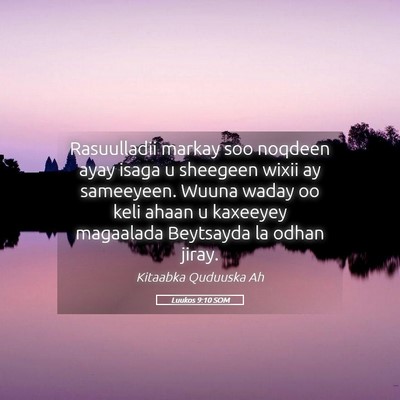 Picture 05 - Luukos 9:10 SOM - Rasuulladii markay soo noqdeen ayay isaga u - Bible Verse Picture