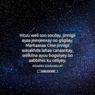 Picture 05 - Luukos 9:42 SOM - Intuu weli soo socday, jinnigii ayaa jeexjeexay - Bible Verse Picture