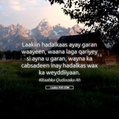 Picture 05 - Luukos 9:45 SOM - Laakiin hadalkaas ayay garan waayeen, waana laga - Bible Verse Picture