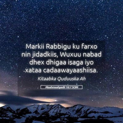 Picture 05 - Maahmaahyadii 16:7 SOM - Markii Rabbigu ku farxo nin jidadkiis, Wuxuu - Bible Verse Picture