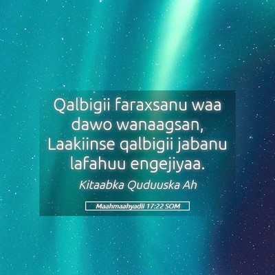 Picture 05 - Maahmaahyadii 17:22 SOM - Qalbigii faraxsanu waa dawo wanaagsan, Laakiinse - Bible Verse Picture