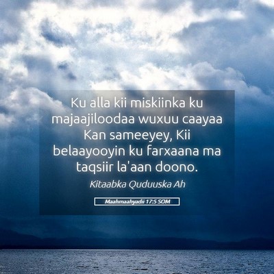 Picture 05 - Maahmaahyadii 17:5 SOM - Ku alla kii miskiinka ku majaajiloodaa wuxuu - Bible Verse Picture