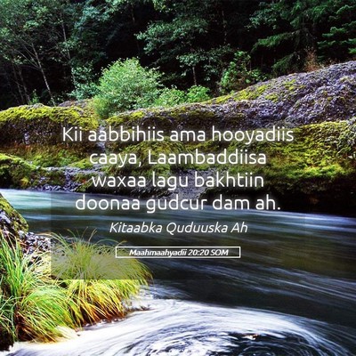Picture 05 - Maahmaahyadii 20:20 SOM - Kii aabbihiis ama hooyadiis caaya, Laambaddiisa - Bible Verse Picture