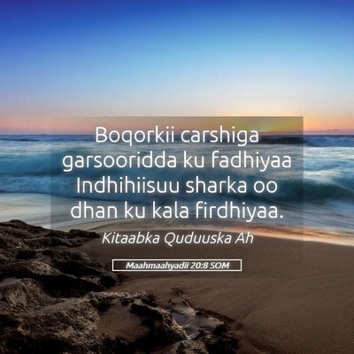 Picture 05 - Maahmaahyadii 20:8 SOM - Boqorkii carshiga garsooridda ku fadhiyaa - Bible Verse Picture
