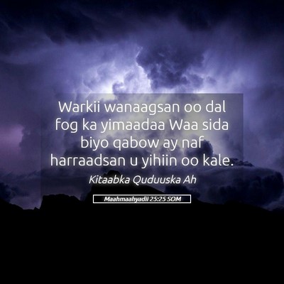 Picture 05 - Maahmaahyadii 25:25 SOM - Warkii wanaagsan oo dal fog ka yimaadaa Waa sida - Bible Verse Picture