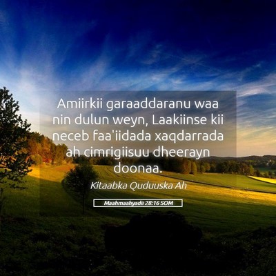 Picture 05 - Maahmaahyadii 28:16 SOM - Amiirkii garaaddaranu waa nin dulun weyn, - Bible Verse Picture