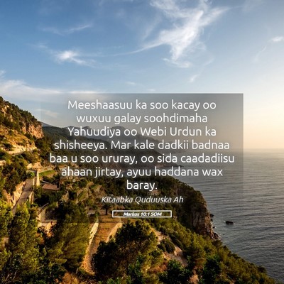 Picture 05 - Markos 10:1 SOM - Meeshaasuu ka soo kacay oo wuxuu galay soohdimaha - Bible Verse Picture