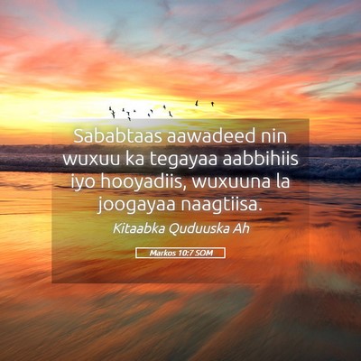 Picture 05 - Markos 10:7 SOM - Sababtaas aawadeed nin wuxuu ka tegayaa aabbihiis - Bible Verse Picture