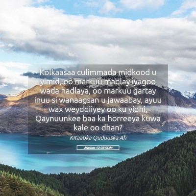Picture 05 - Markos 12:28 SOM - Kolkaasaa culimmada midkood u yimid, oo markuu - Bible Verse Picture