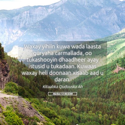 Picture 05 - Markos 12:40 SOM - Waxay yihiin kuwa wada laasta guryaha carmallada, - Bible Verse Picture