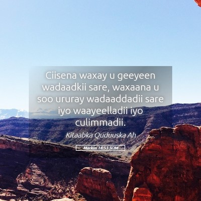Picture 05 - Markos 14:53 SOM - Ciisena waxay u geeyeen wadaadkii sare, waxaana u - Bible Verse Picture