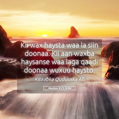Picture 05 - Markos 4:25 SOM - Kii wax haysta waa la siin doonaa. Kii aan waxba - Bible Verse Picture