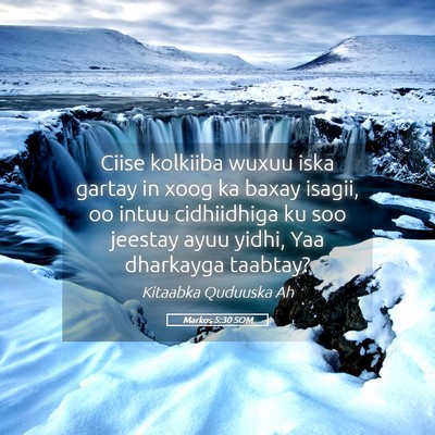 Picture 05 - Markos 5:30 SOM - Ciise kolkiiba wuxuu iska gartay in xoog ka baxay - Bible Verse Picture