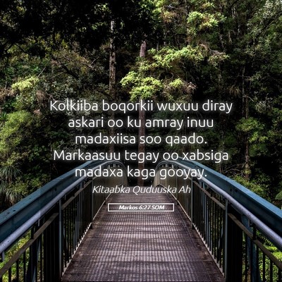 Picture 05 - Markos 6:27 SOM - Kolkiiba boqorkii wuxuu diray askari oo ku amray - Bible Verse Picture