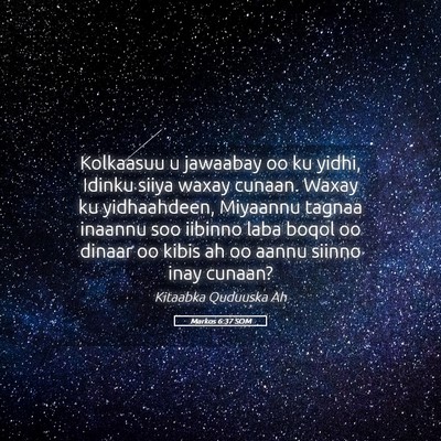 Picture 05 - Markos 6:37 SOM - Kolkaasuu u jawaabay oo ku yidhi, Idinku siiya - Bible Verse Picture