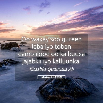 Picture 05 - Markos 6:43 SOM - Oo waxay soo gureen laba iyo toban dambiilood oo - Bible Verse Picture