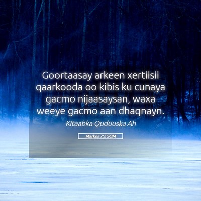 Picture 05 - Markos 7:2 SOM - Goortaasay arkeen xertiisii qaarkooda oo kibis ku - Bible Verse Picture