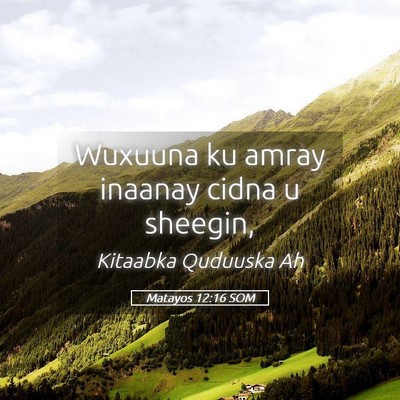Picture 05 - Matayos 12:16 SOM - Wuxuuna ku amray inaanay cidna u - Bible Verse Picture