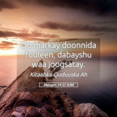 Picture 05 - Matayos 14:32 SOM - Oo markay doonnida fuuleen, dabayshu waa - Bible Verse Picture