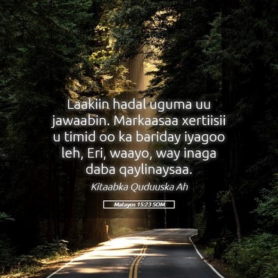 Picture 05 - Matayos 15:23 SOM - Laakiin hadal uguma uu jawaabin. Markaasaa - Bible Verse Picture