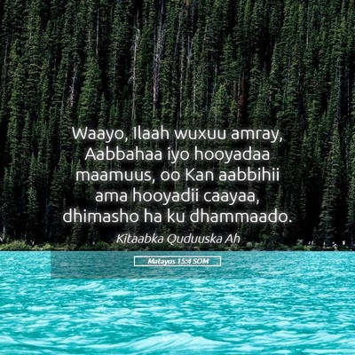 Picture 05 - Matayos 15:4 SOM - Waayo, Ilaah wuxuu amray, Aabbahaa iyo hooyadaa - Bible Verse Picture