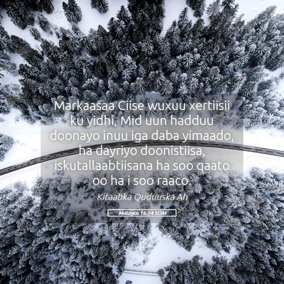 Picture 05 - Matayos 16:24 SOM - Markaasaa Ciise wuxuu xertiisii ku yidhi, Mid uun - Bible Verse Picture