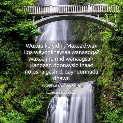 Picture 05 - Matayos 19:17 SOM - Wuxuu ku yidhi, Maxaad wax iiga weyddiinaysaa - Bible Verse Picture