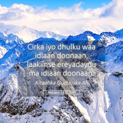 Picture 05 - Matayos 24:35 SOM - Cirka iyo dhulku waa idlaan doonaan, laakiinse - Bible Verse Picture