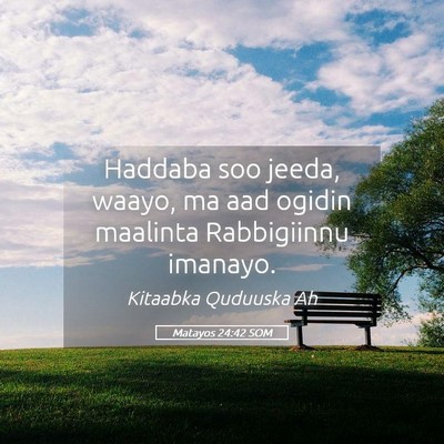 Picture 05 - Matayos 24:42 SOM - Haddaba soo jeeda, waayo, ma aad ogidin maalinta - Bible Verse Picture