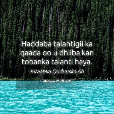 Picture 05 - Matayos 25:28 SOM - Haddaba talantigii ka qaada oo u dhiiba kan - Bible Verse Picture