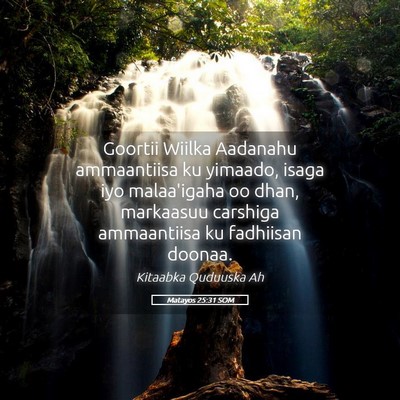 Picture 05 - Matayos 25:31 SOM - Goortii Wiilka Aadanahu ammaantiisa ku yimaado, - Bible Verse Picture
