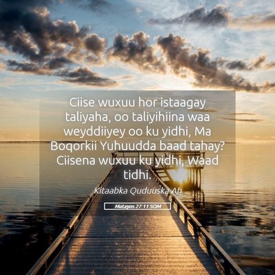 Picture 05 - Matayos 27:11 SOM - Ciise wuxuu hor istaagay taliyaha, oo taliyihiina - Bible Verse Picture