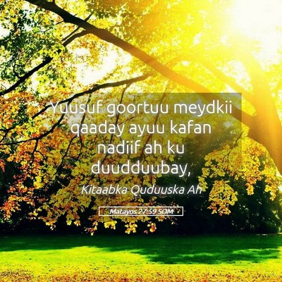 Picture 05 - Matayos 27:59 SOM - Yuusuf goortuu meydkii qaaday ayuu kafan nadiif - Bible Verse Picture